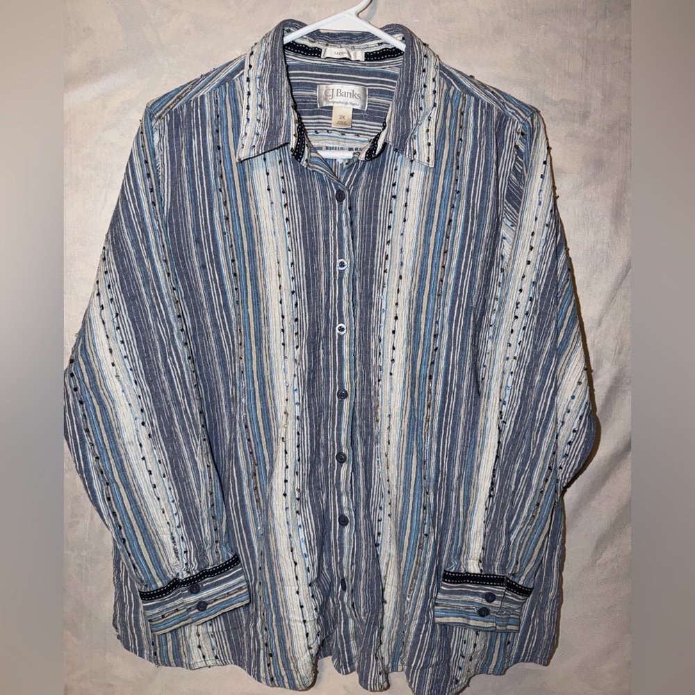 CJ Banks Women's Multicolor Striped Button-Down Shirt